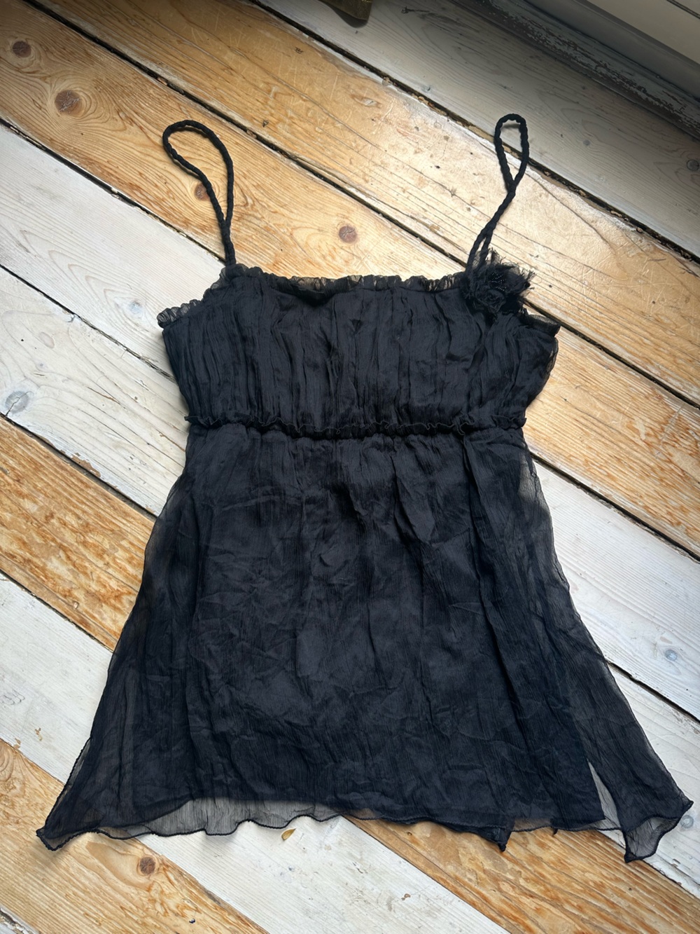 Vintage Black Sheer Crinkle Gauze Cami Top | whimsigoth romantic 90s Y2K